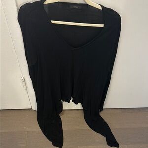 Millau Black Asymmetrical Tie Front Blouse